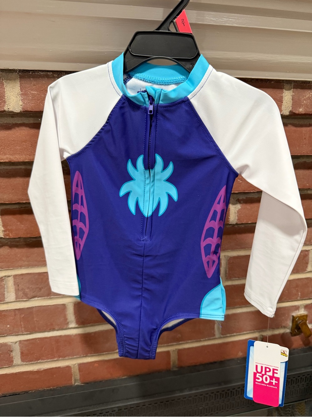 Marvel Kids One-Piece Rash Guard Swimsuit - Navy, White & Turquoise